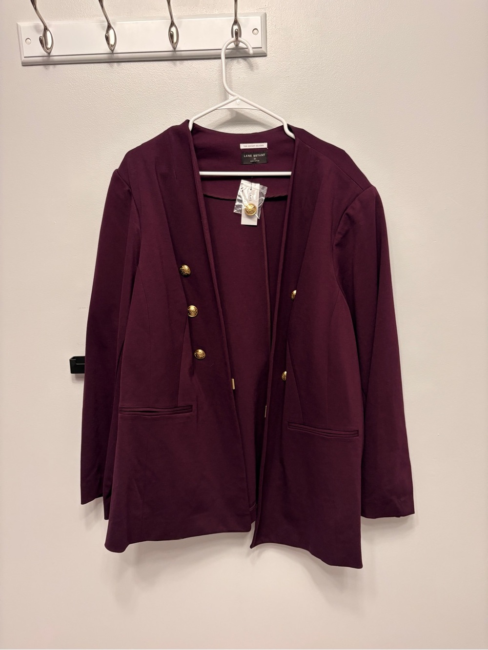 Lane Bryant Wine Burgundy Double-Breasted Blazer with Gold Buttons